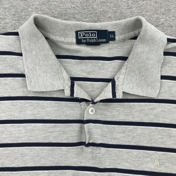 Ralph Lauren Polo Shirt Mens Extra Large Gray Blue Stripe Short Sleeve Collared - Picture 4 of 9